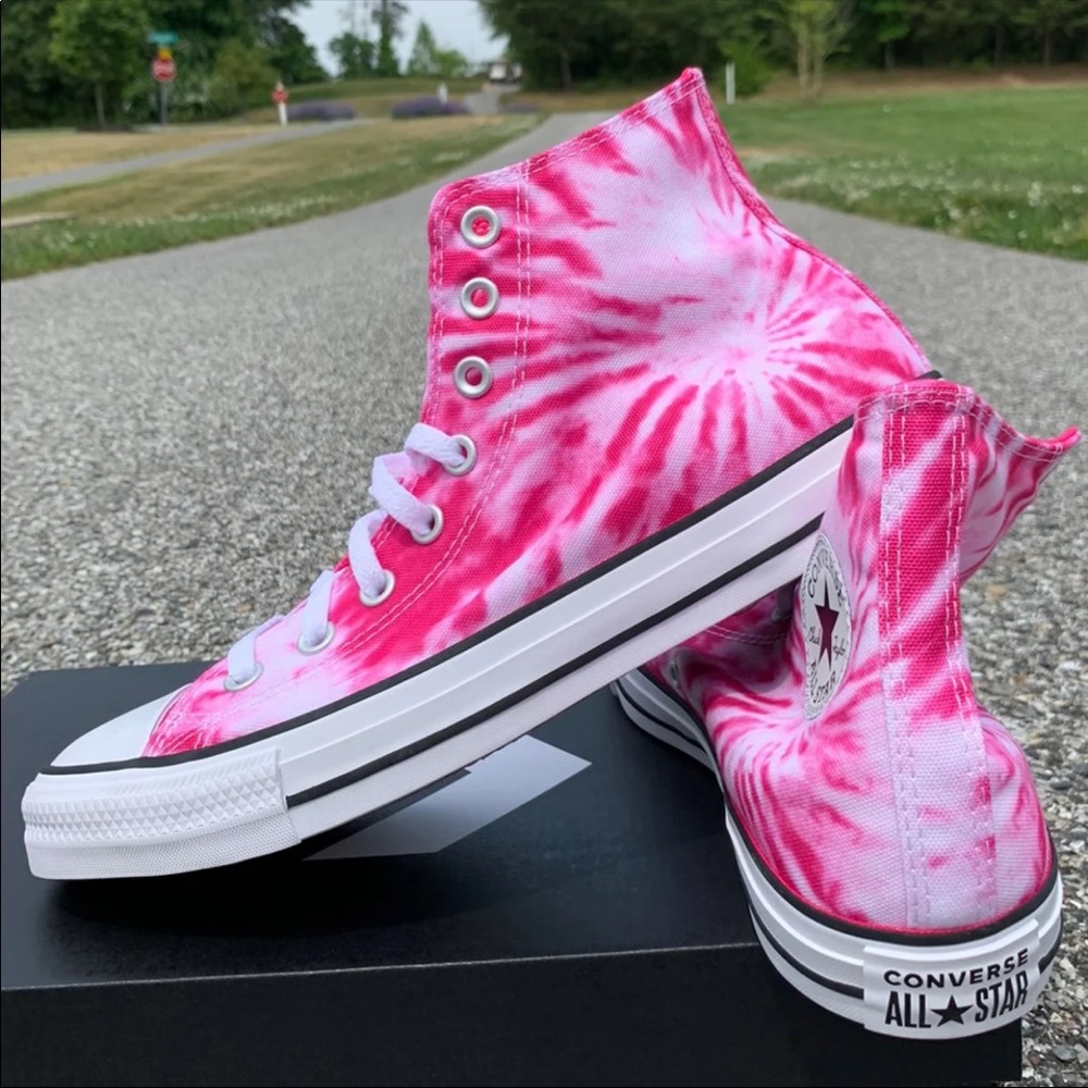 Converse All Star CTAS HI Sneakers in Pink Tie Dye - Picture 10 of 11